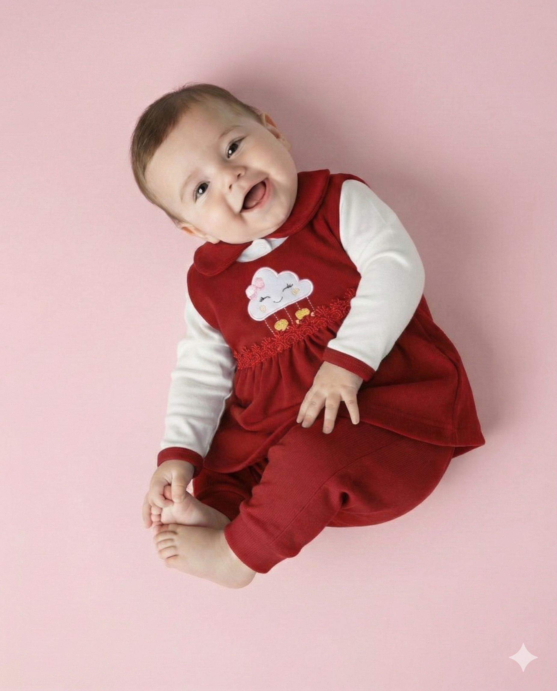 Menina sorrindo usando vestido floral em campo aberto